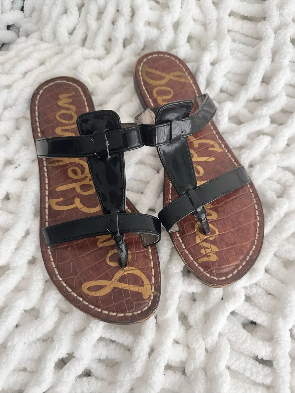 Sam Edelman Black Leather Toe-Ring Slide Sandals